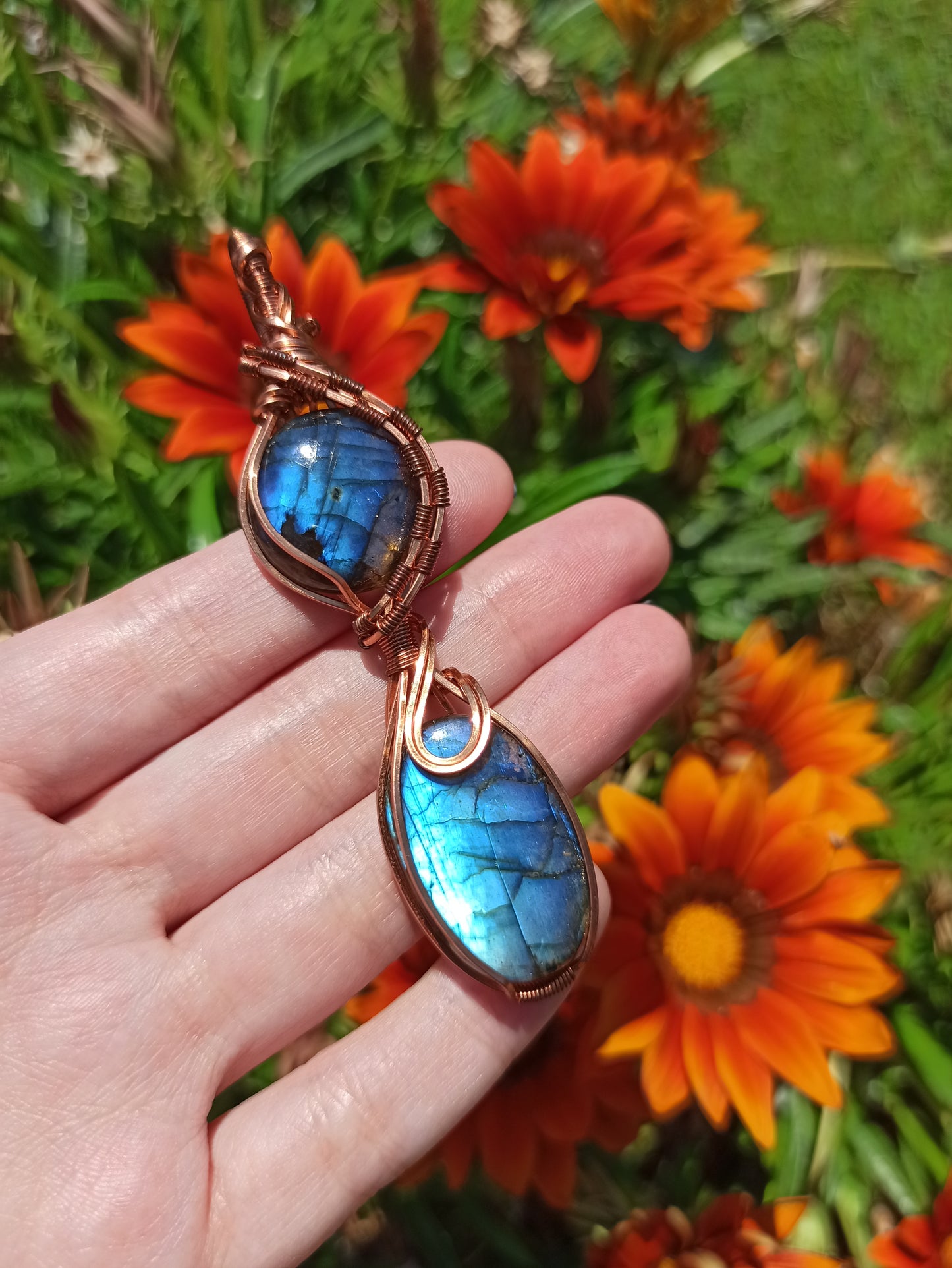 Double Labradorite Wire Wrapped Pendant