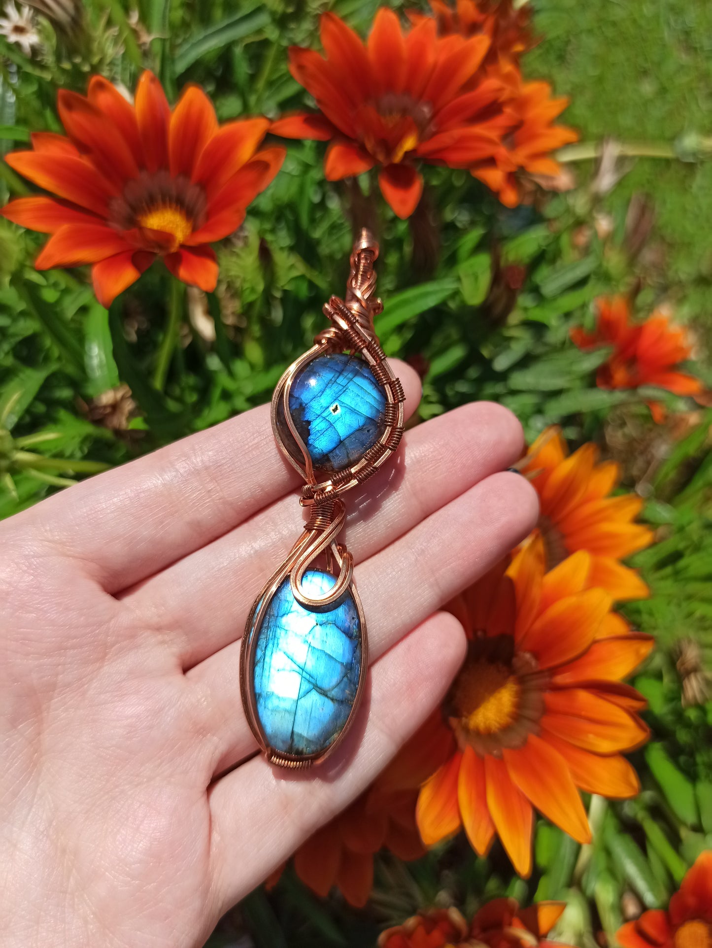 Double Labradorite Wire Wrapped Pendant