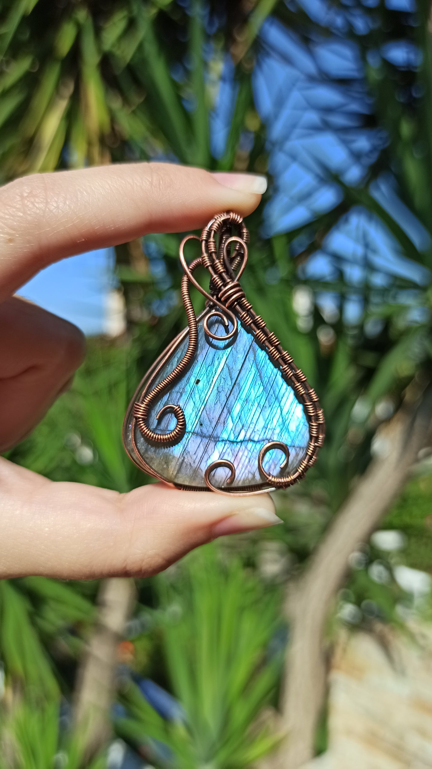 Blue-Purple Labradorite Wire Wrapped Pendant