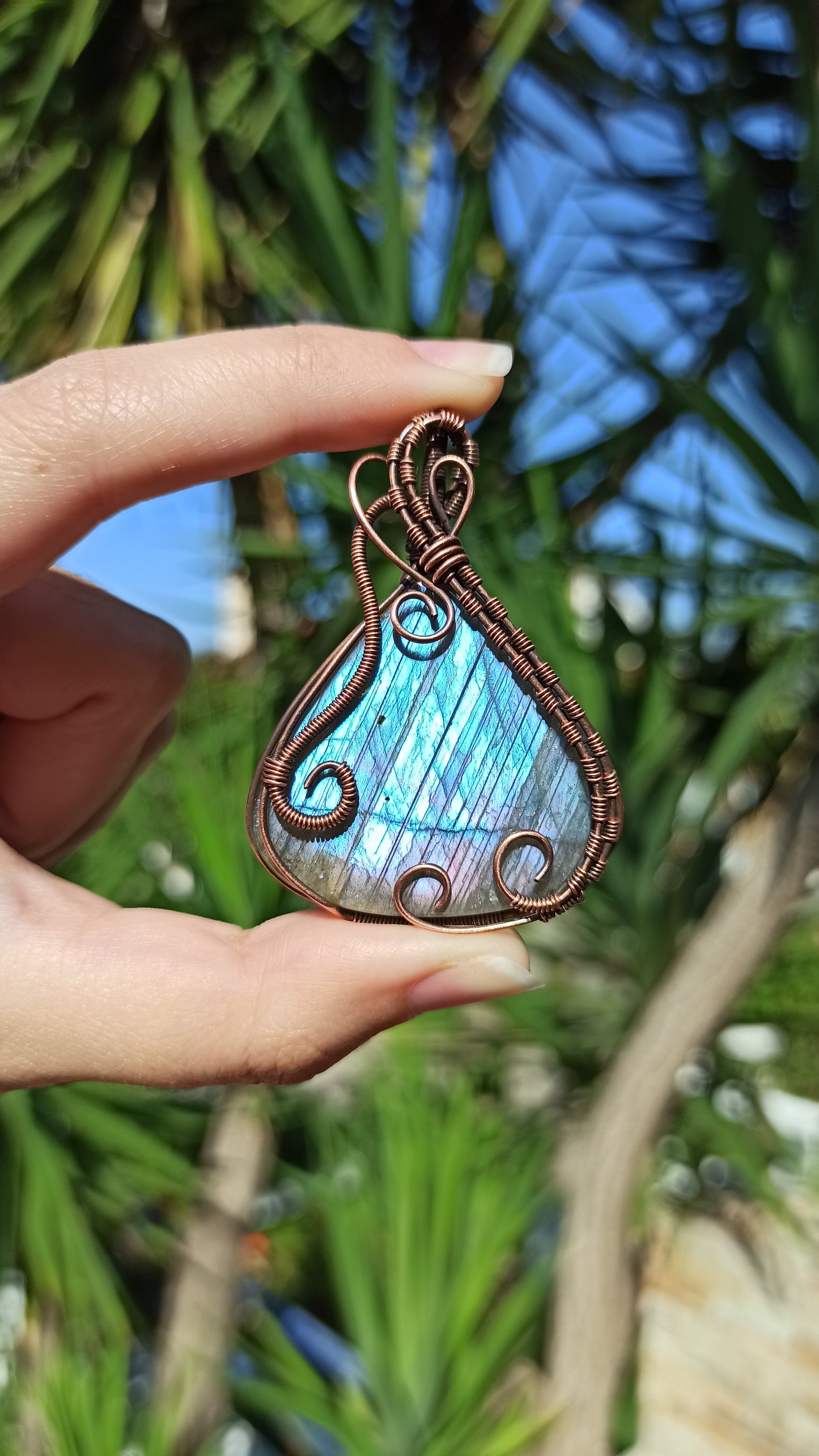 Blue-Purple Labradorite Wire Wrapped Pendant