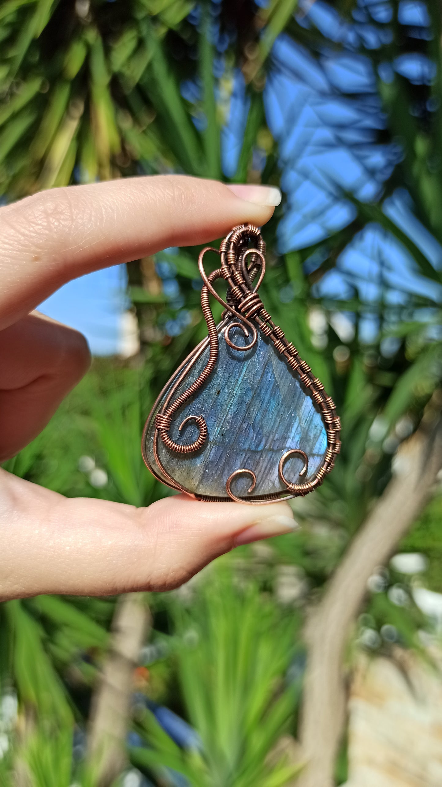 Blue-Purple Labradorite Wire Wrapped Pendant