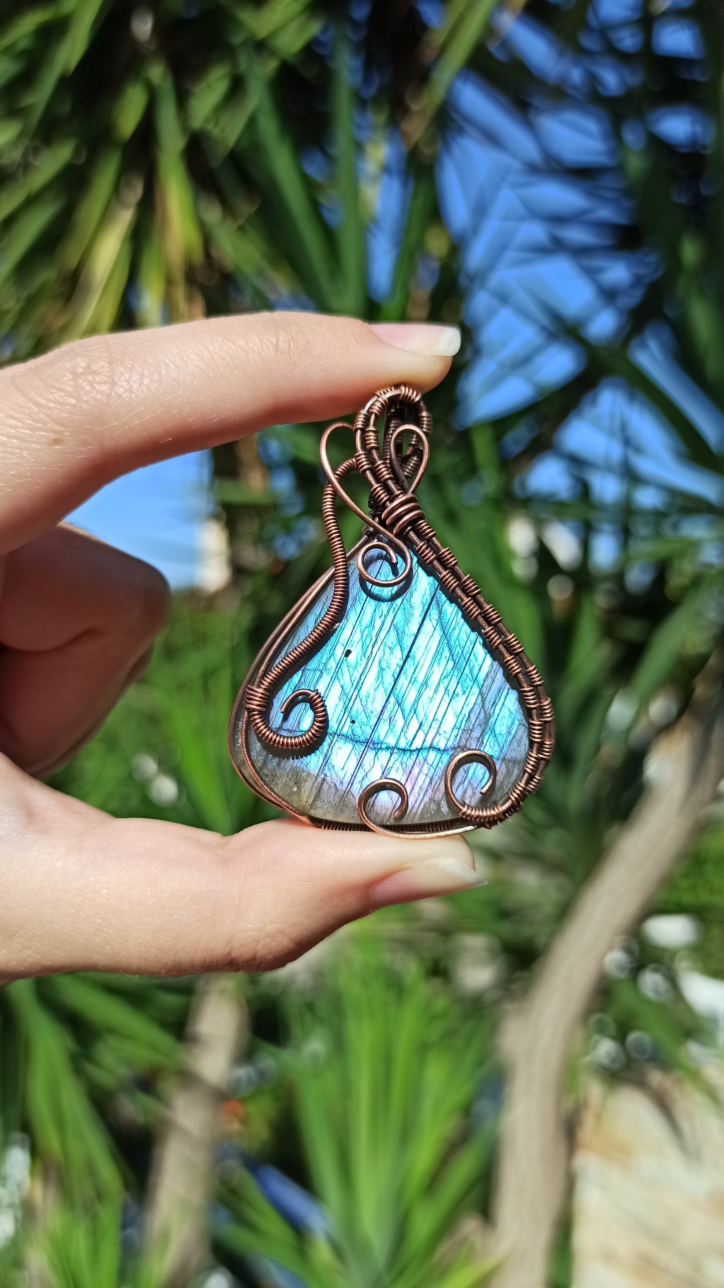 Blue-Purple Labradorite Wire Wrapped Pendant