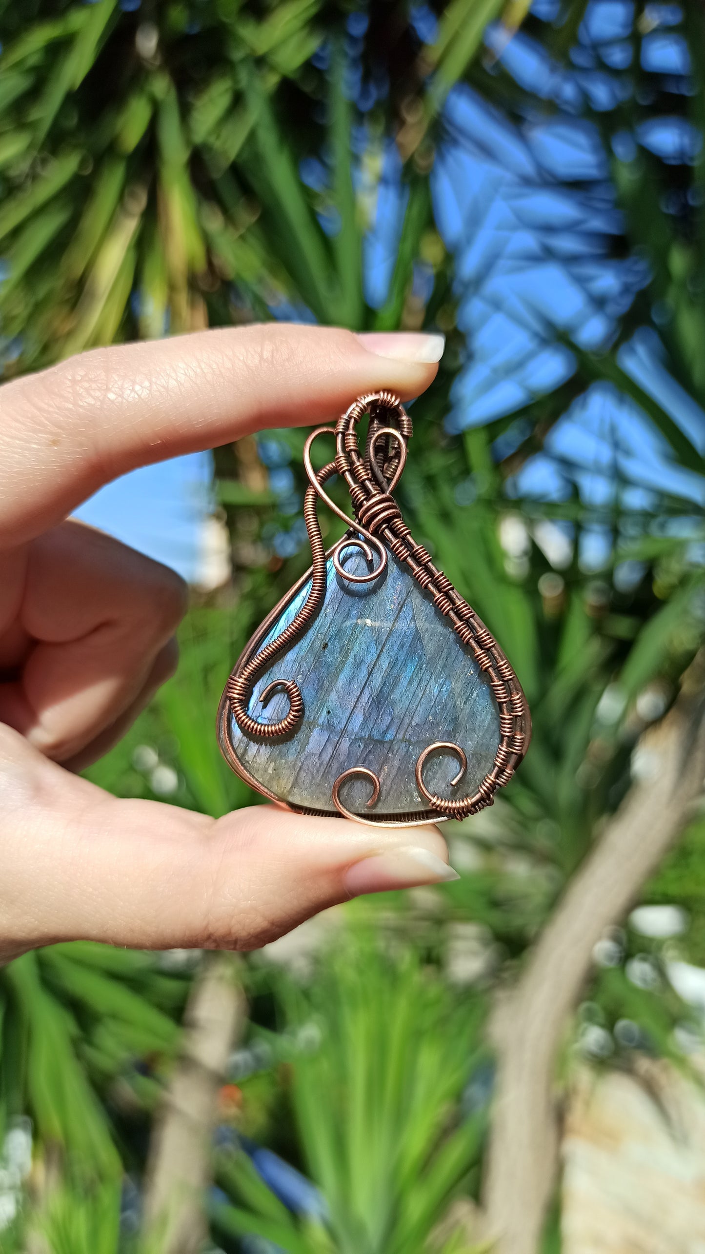 Blue-Purple Labradorite Wire Wrapped Pendant