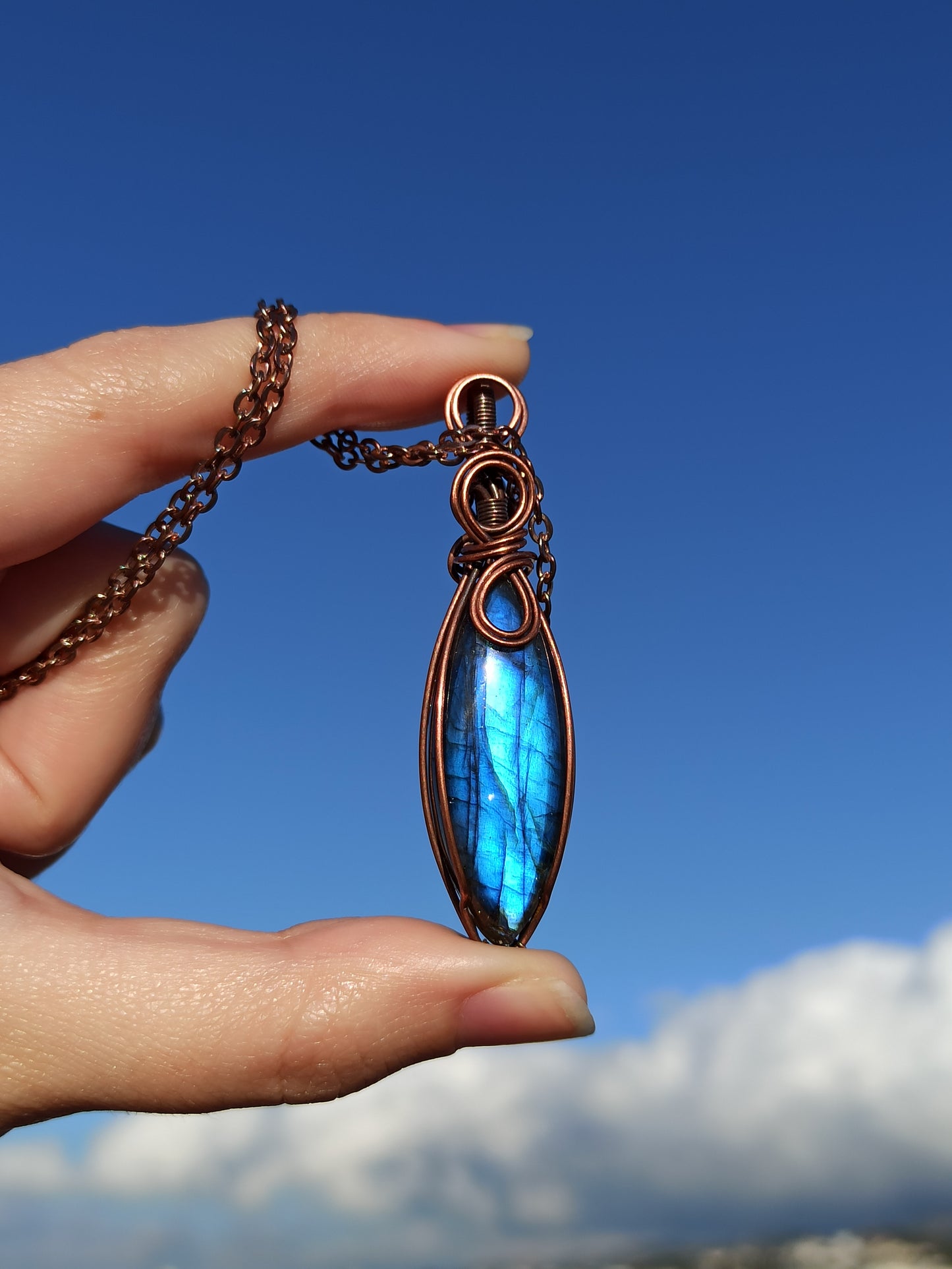 Blue Labradorite Wire Wrapped Pendant