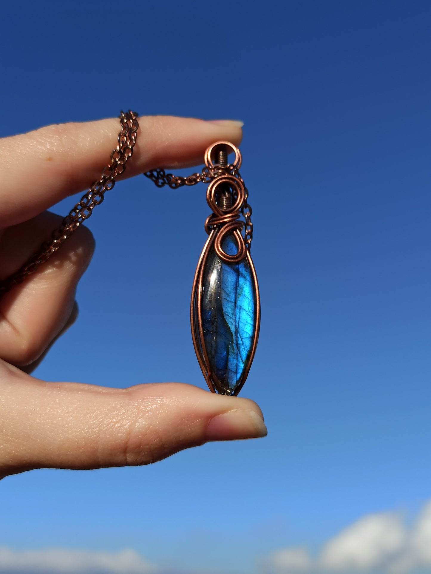 Blue Labradorite Wire Wrapped Pendant