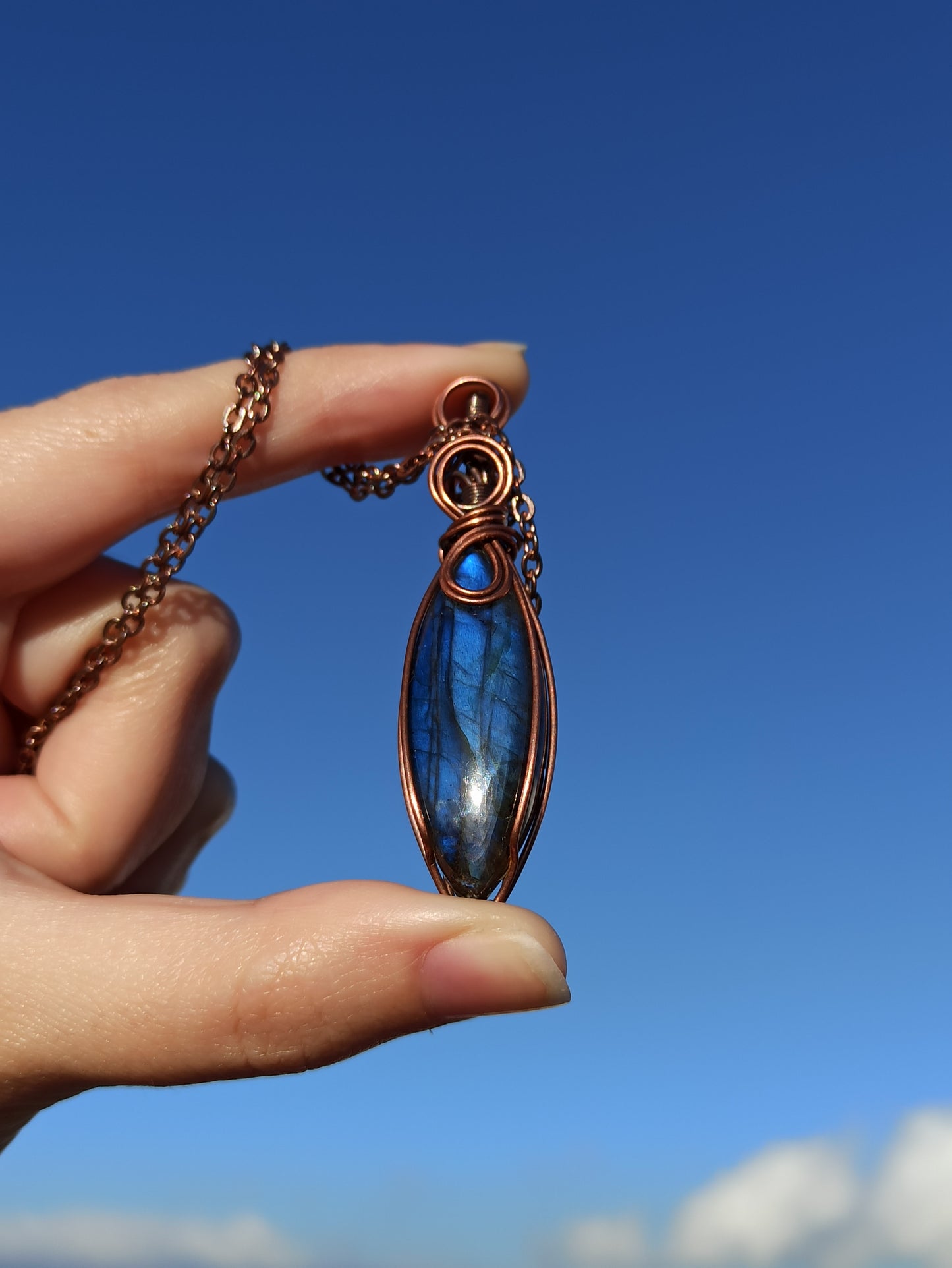 Blue Labradorite Wire Wrapped Pendant