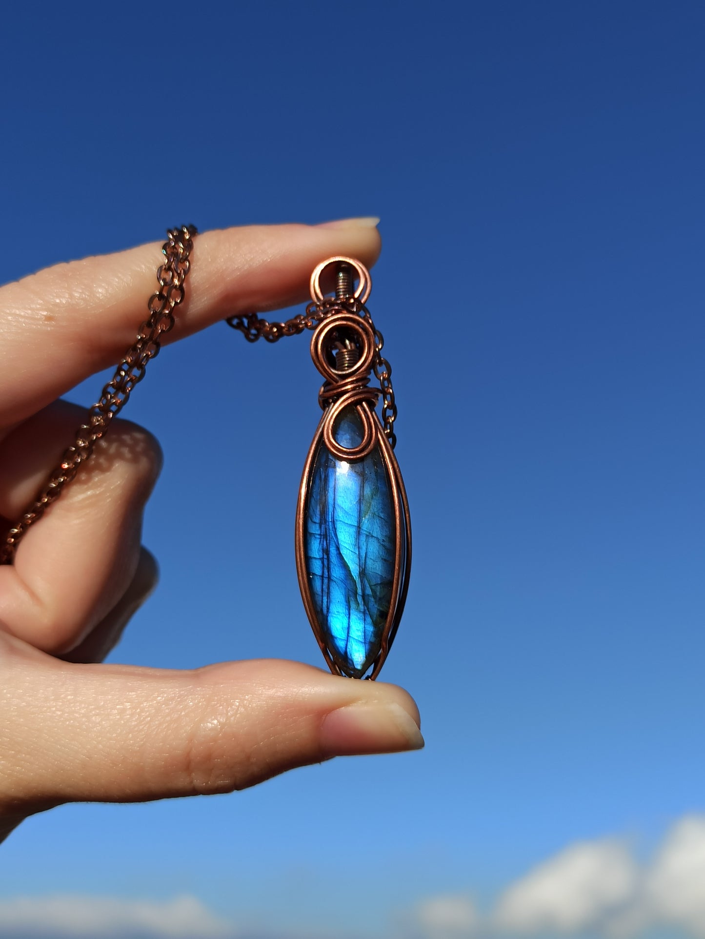 Blue Labradorite Wire Wrapped Pendant