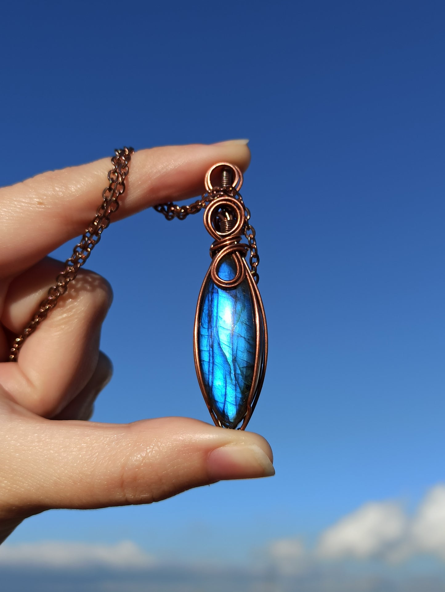 Blue Labradorite Wire Wrapped Pendant