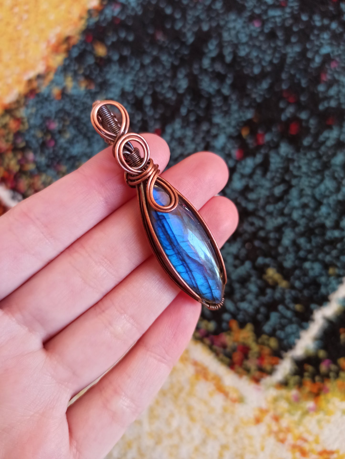 Blue Labradorite Wire Wrapped Pendant