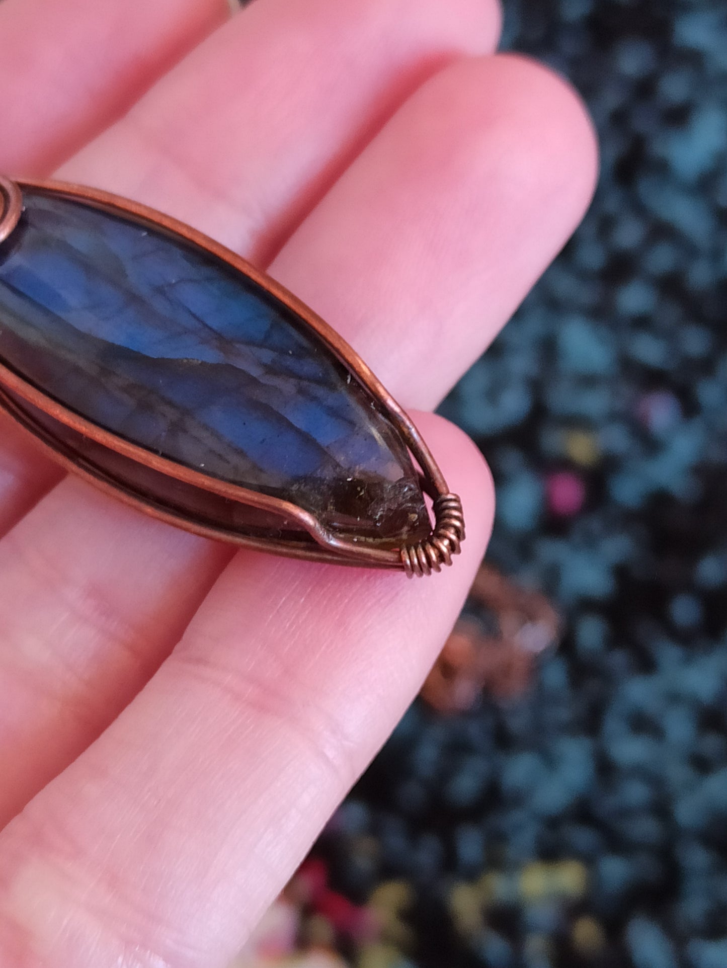 Blue Labradorite Wire Wrapped Pendant