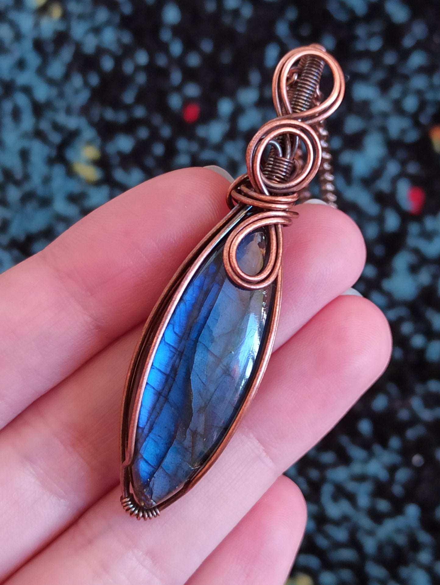 Blue Labradorite Wire Wrapped Pendant