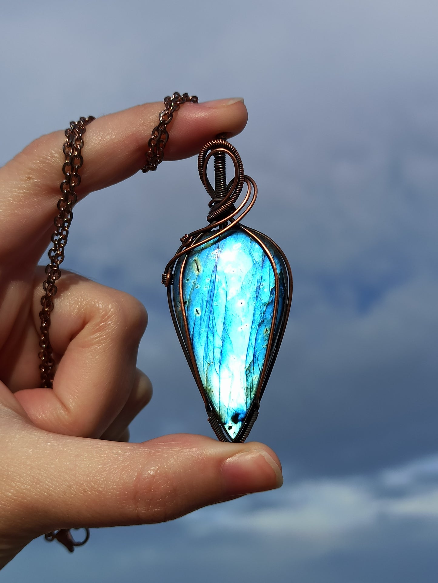 Blue Labradorite Wire Wrapped Pendant