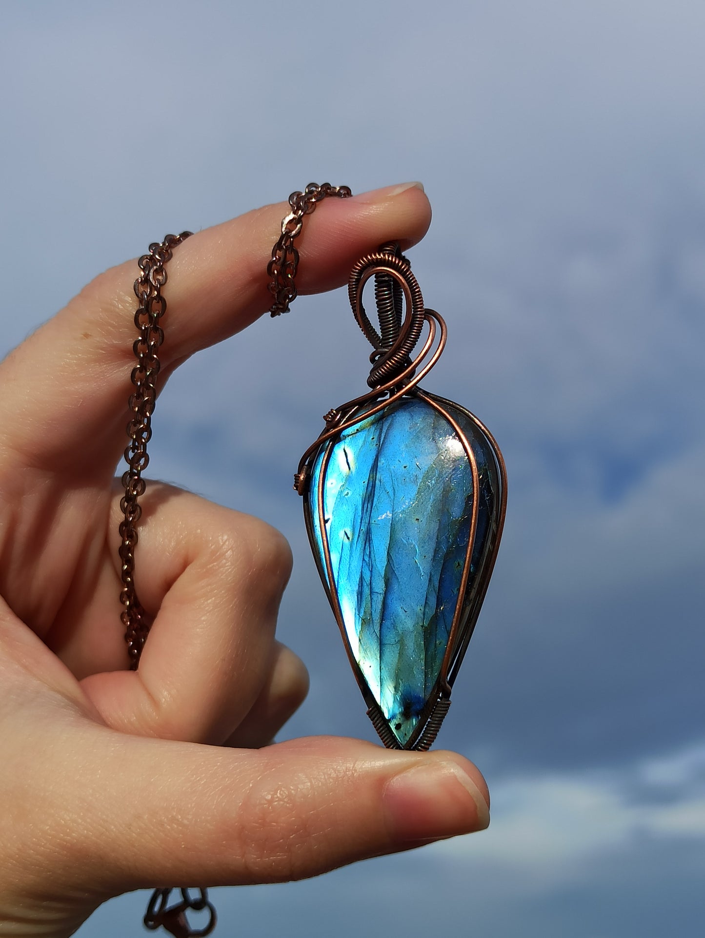 Blue Labradorite Wire Wrapped Pendant