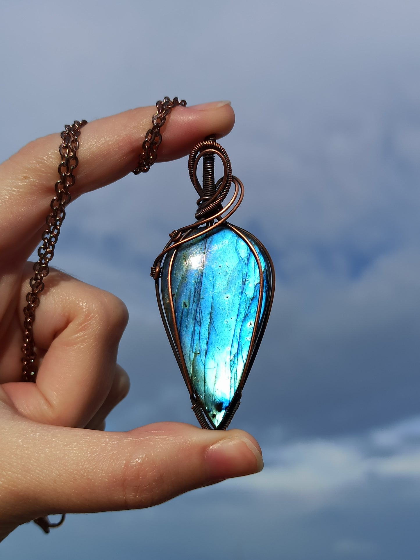 Blue Labradorite Wire Wrapped Pendant