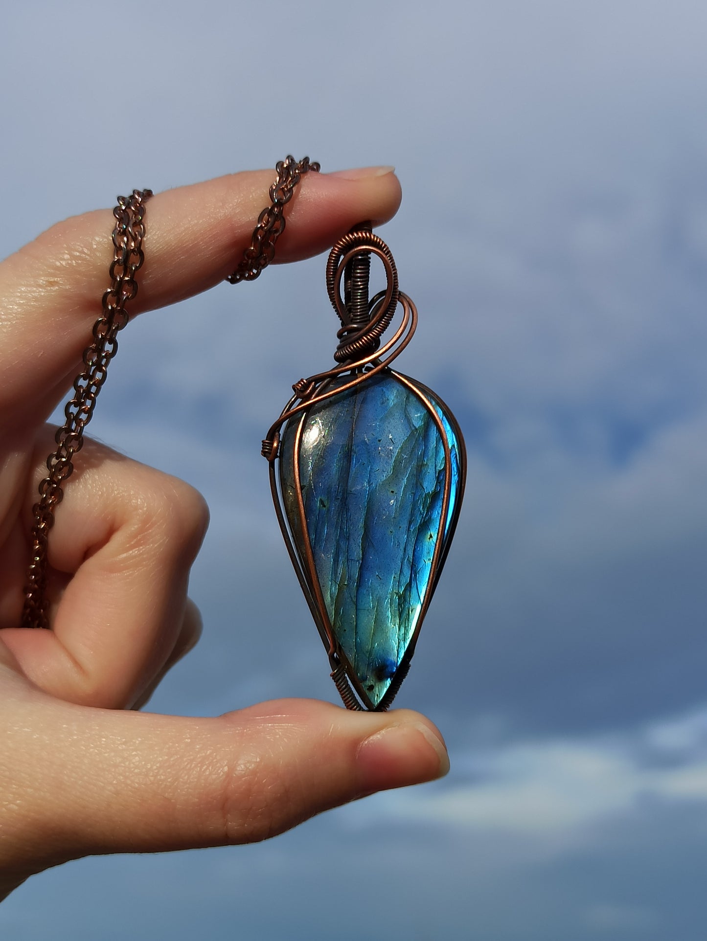 Blue Labradorite Wire Wrapped Pendant