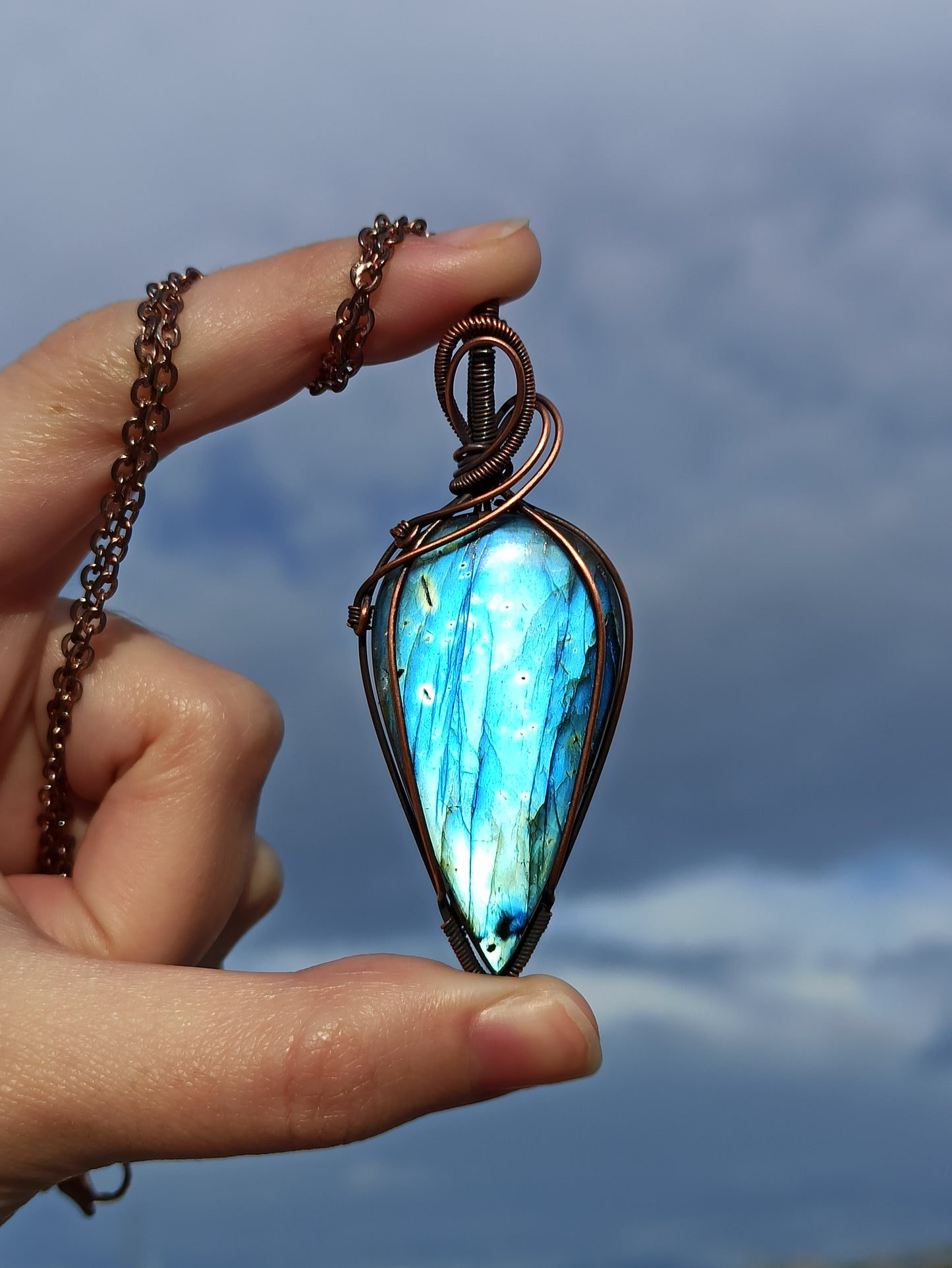 Blue Labradorite Wire Wrapped Pendant