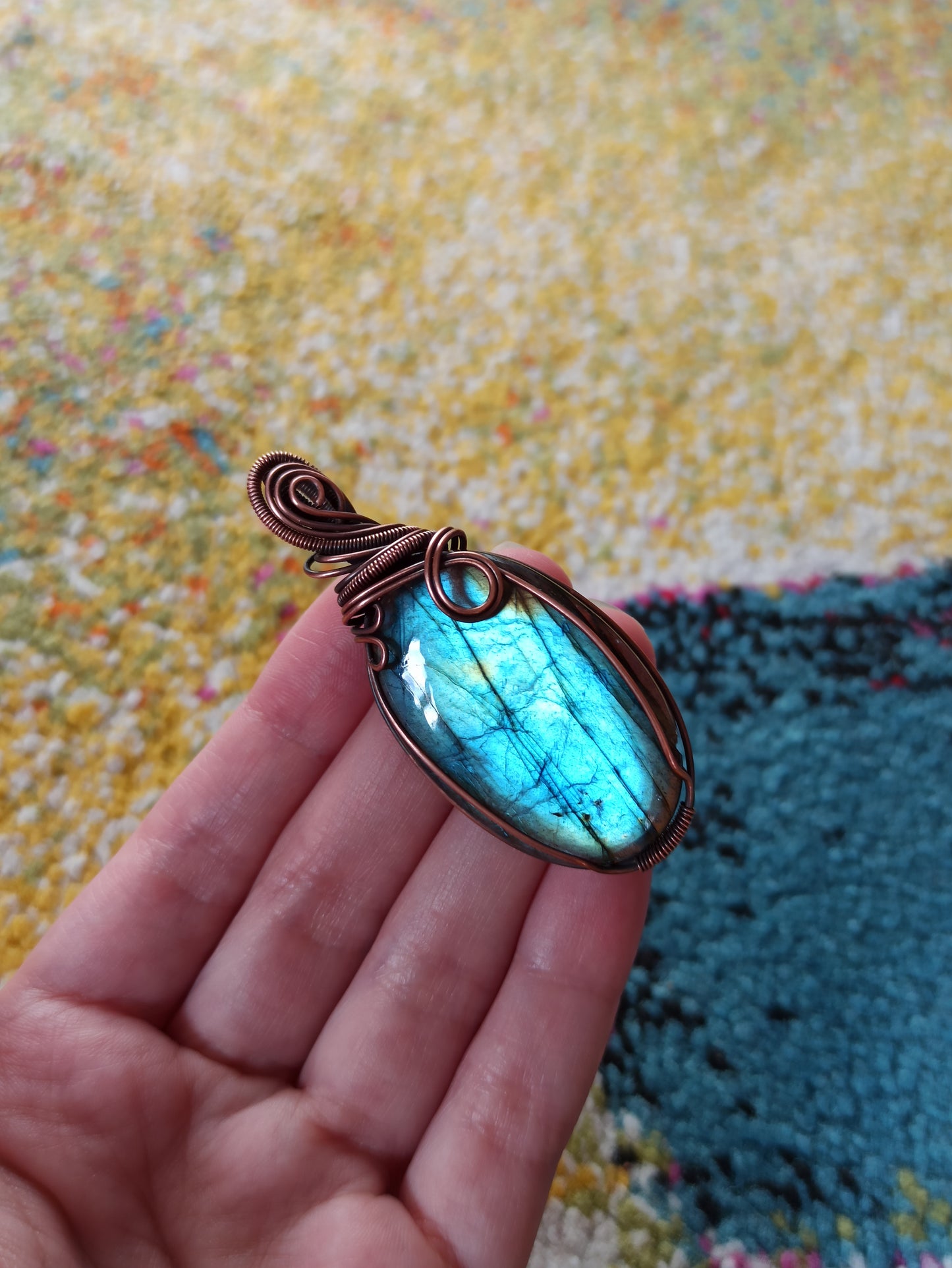 Green Labradorite Copper Wire Wrapped Pendant