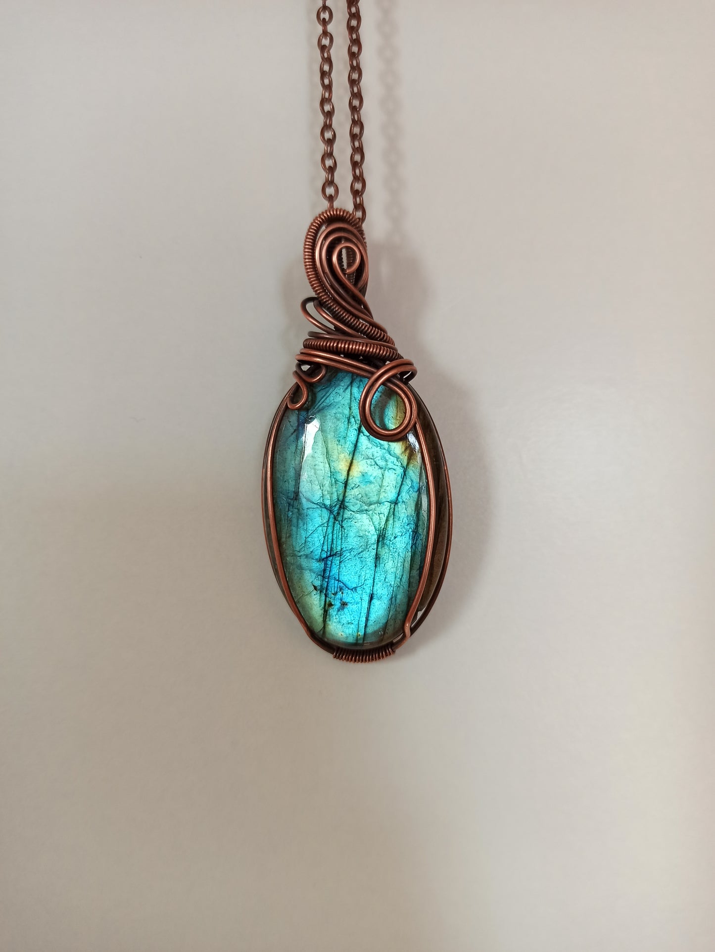 Green Labradorite Copper Wire Wrapped Pendant