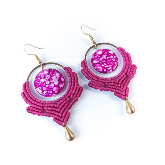 Boucles d'Oreilles Boho Macramé Fuchsia