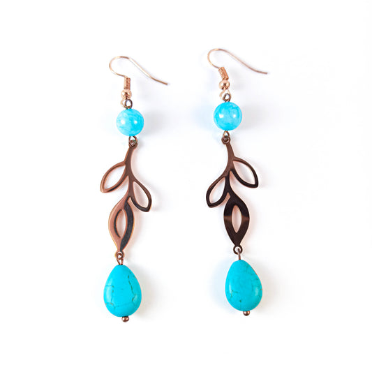 Turquoise Rose Gold Leaf Earrings