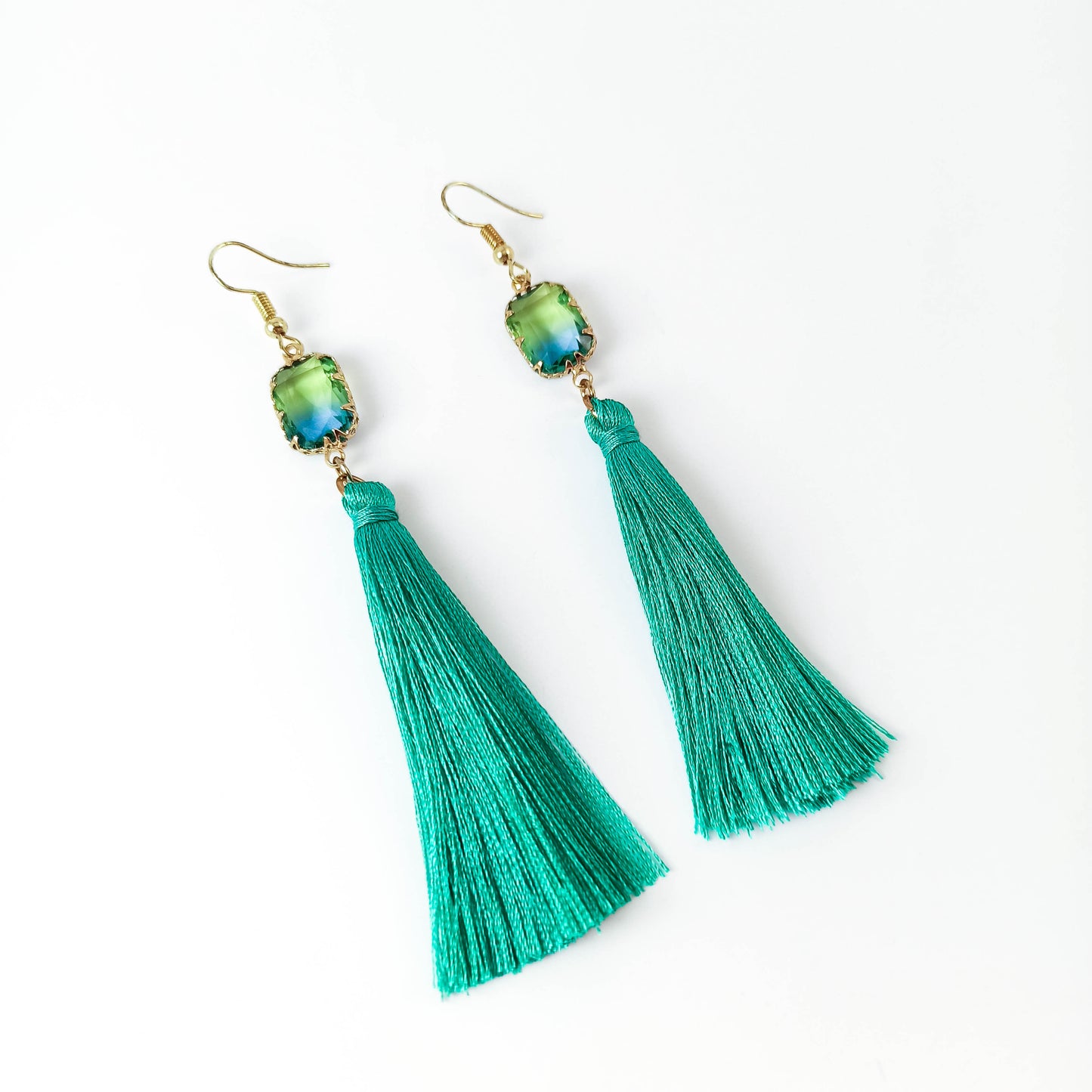 Boucles d'Oreilles Pompon Vert Cristal