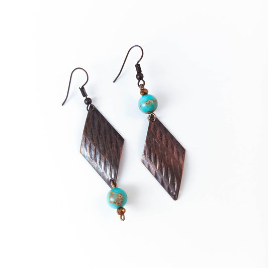 Hammered Copper Earrings with Turquoise Beads