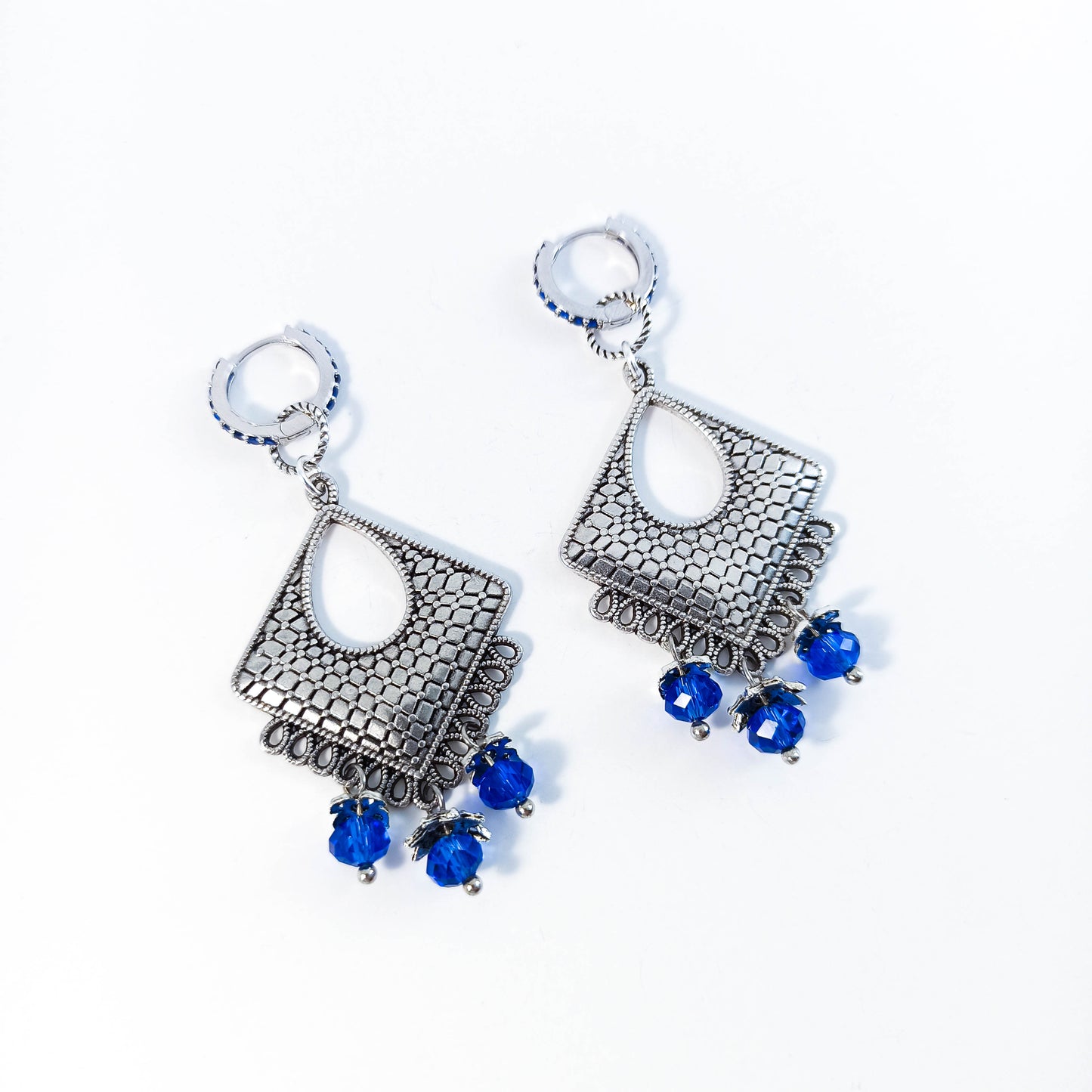 Boucles d'oreilles en cristal bleu Boho