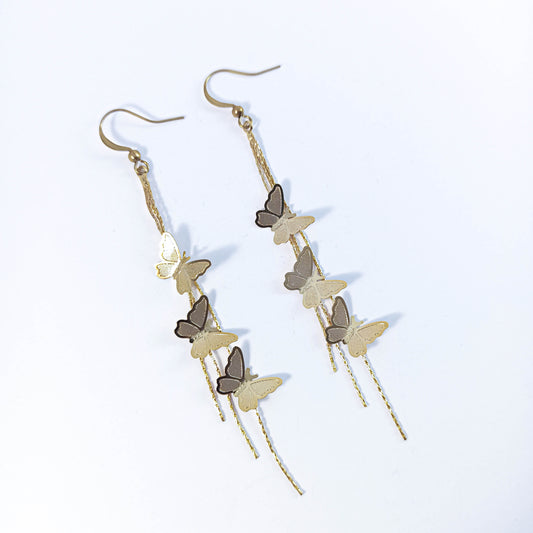 Boucles d'Oreilles Pendantes Papillon en Laiton