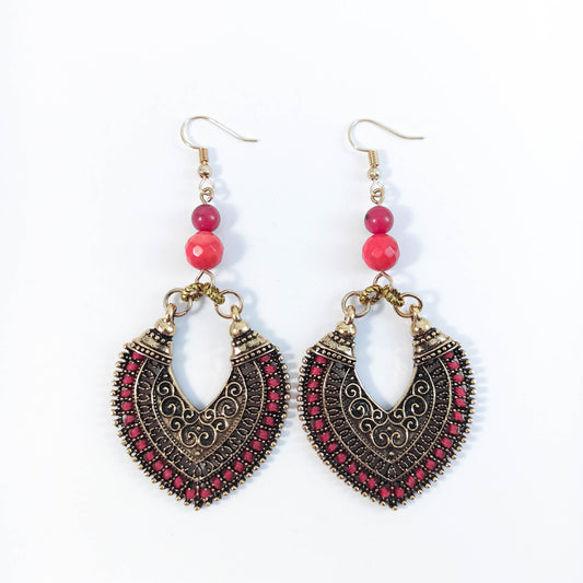 Ethnic Brass Earrings with Coral Beads