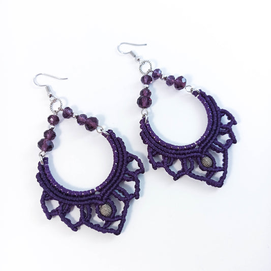 Boucles d'Oreilles Lotus Macramé Violet