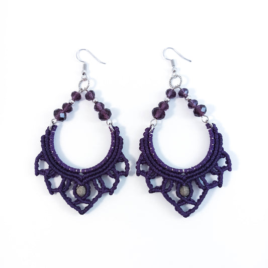 Boucles d'Oreilles Lotus Macramé Violet