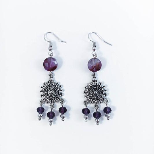 Boho Earrings with Amethyst and Crystal Beads