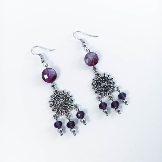 Boho Earrings with Amethyst and Crystal Beads