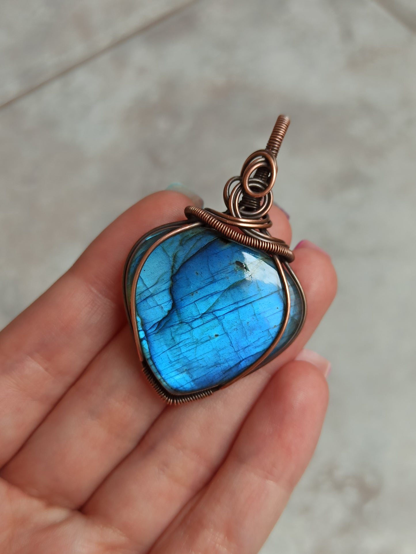 Blue Labradorite Wire Wrapped Pendant