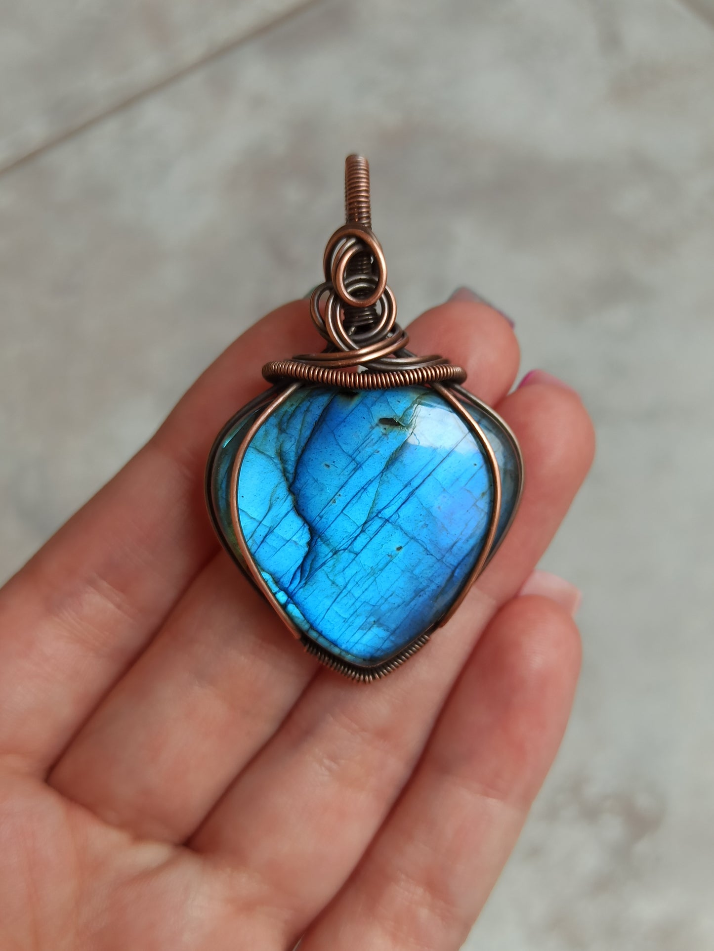 Blue Labradorite Wire Wrapped Pendant