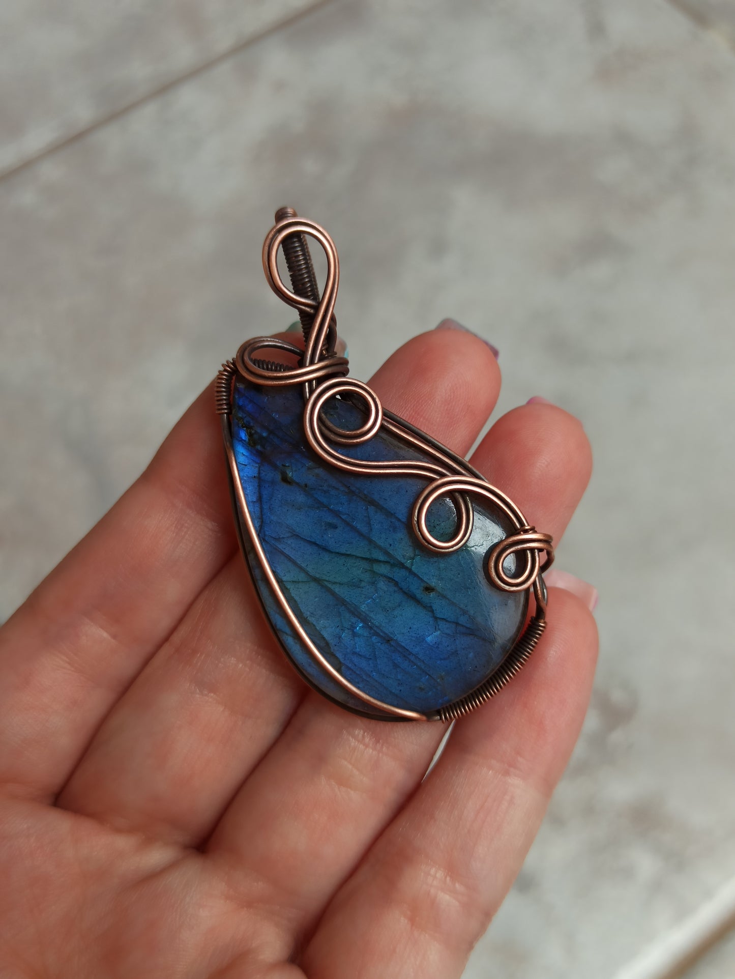 Blue Labradorite Wire Wrapped Pendant