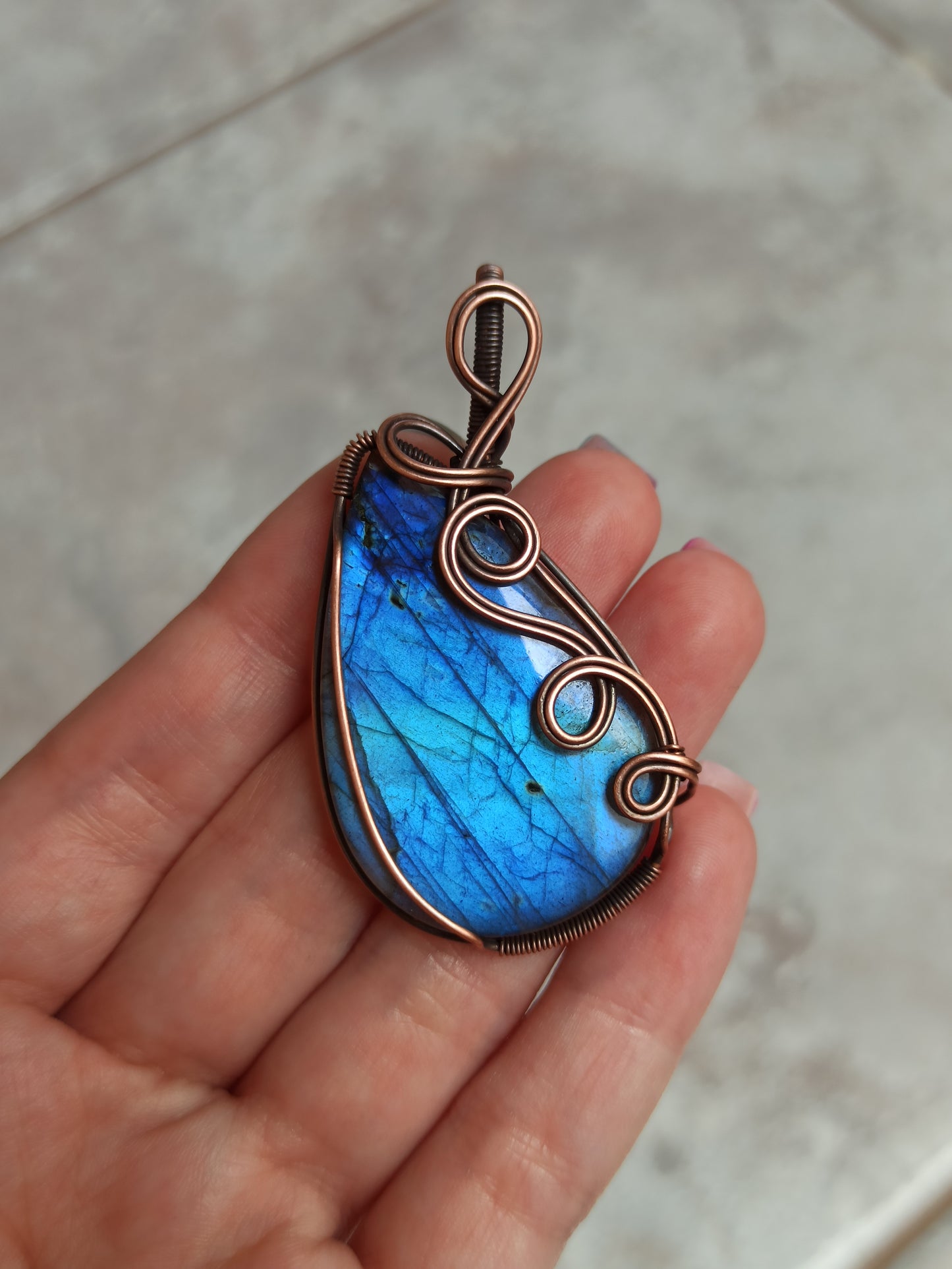 Blue Labradorite Wire Wrapped Pendant