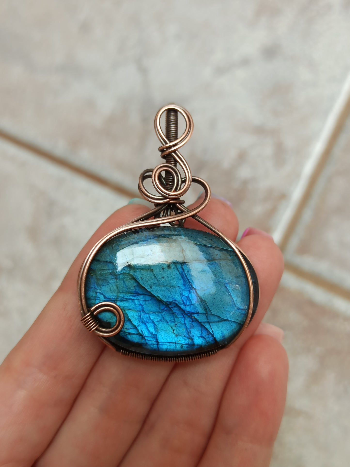 Blue Labradorite Wire Wrapped Pendant