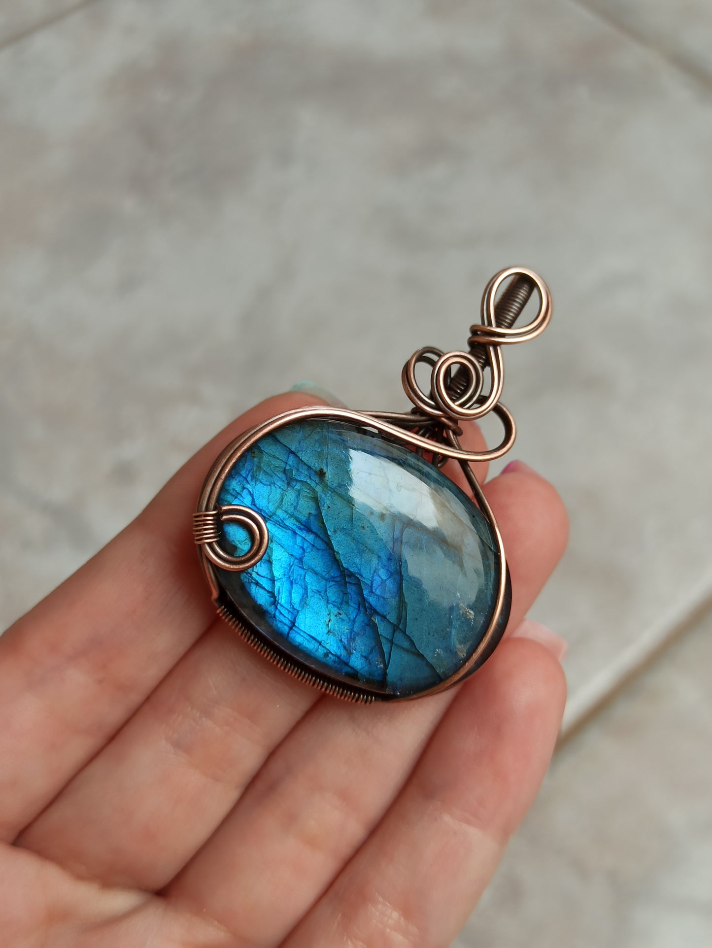 Blue Labradorite Wire Wrapped Pendant