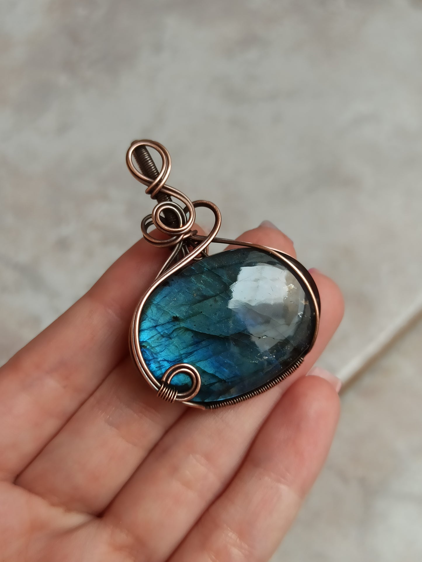 Blue Labradorite Wire Wrapped Pendant