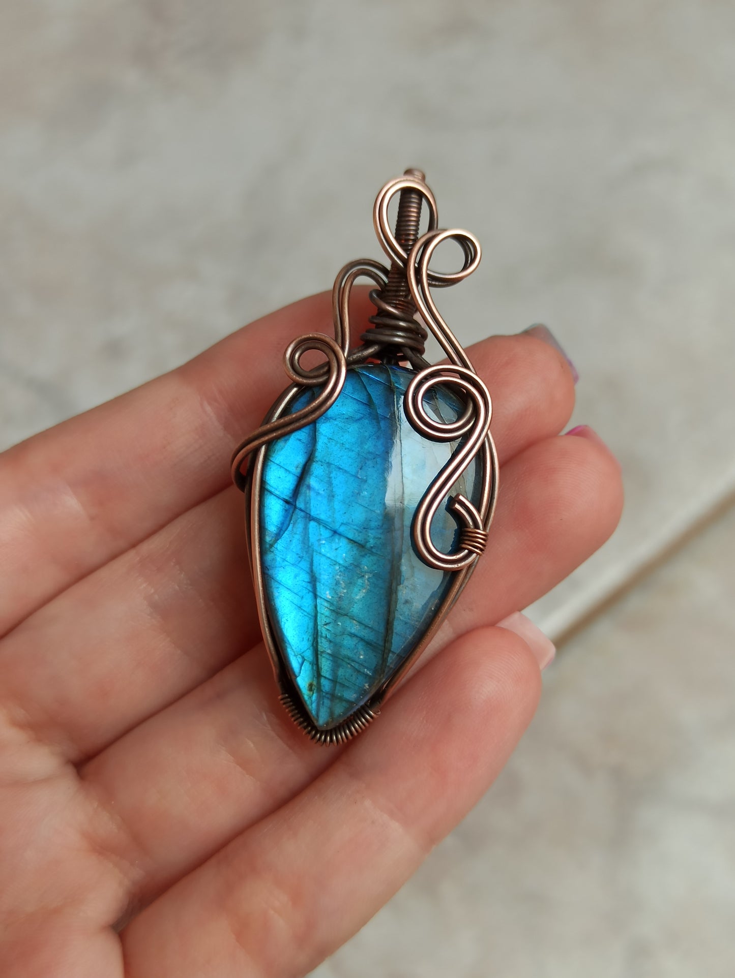 Blue Labradorite Wire Wrapped Pendant