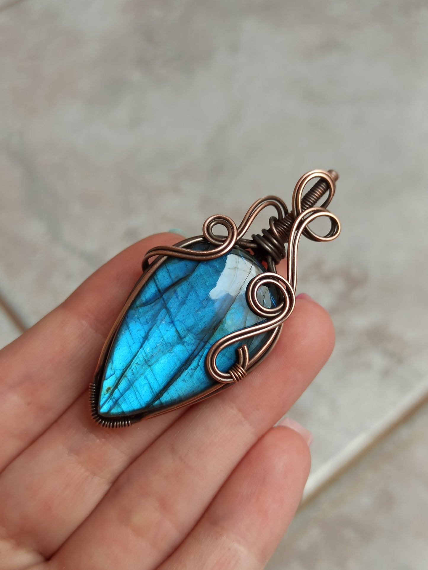 Blue Labradorite Wire Wrapped Pendant