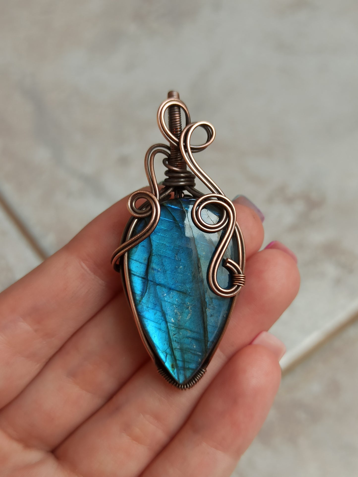 Blue Labradorite Wire Wrapped Pendant