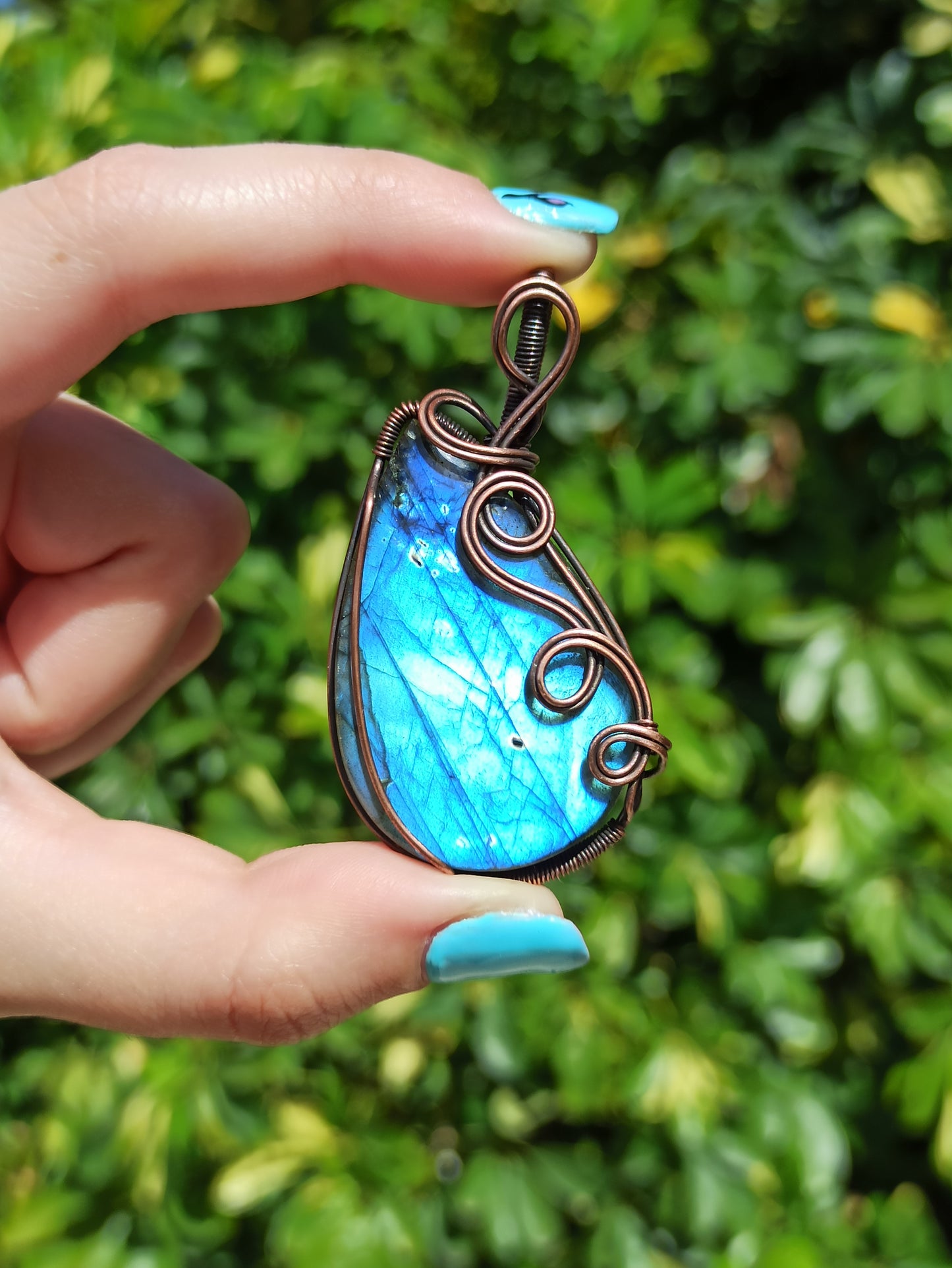 Blue Labradorite Wire Wrapped Pendant