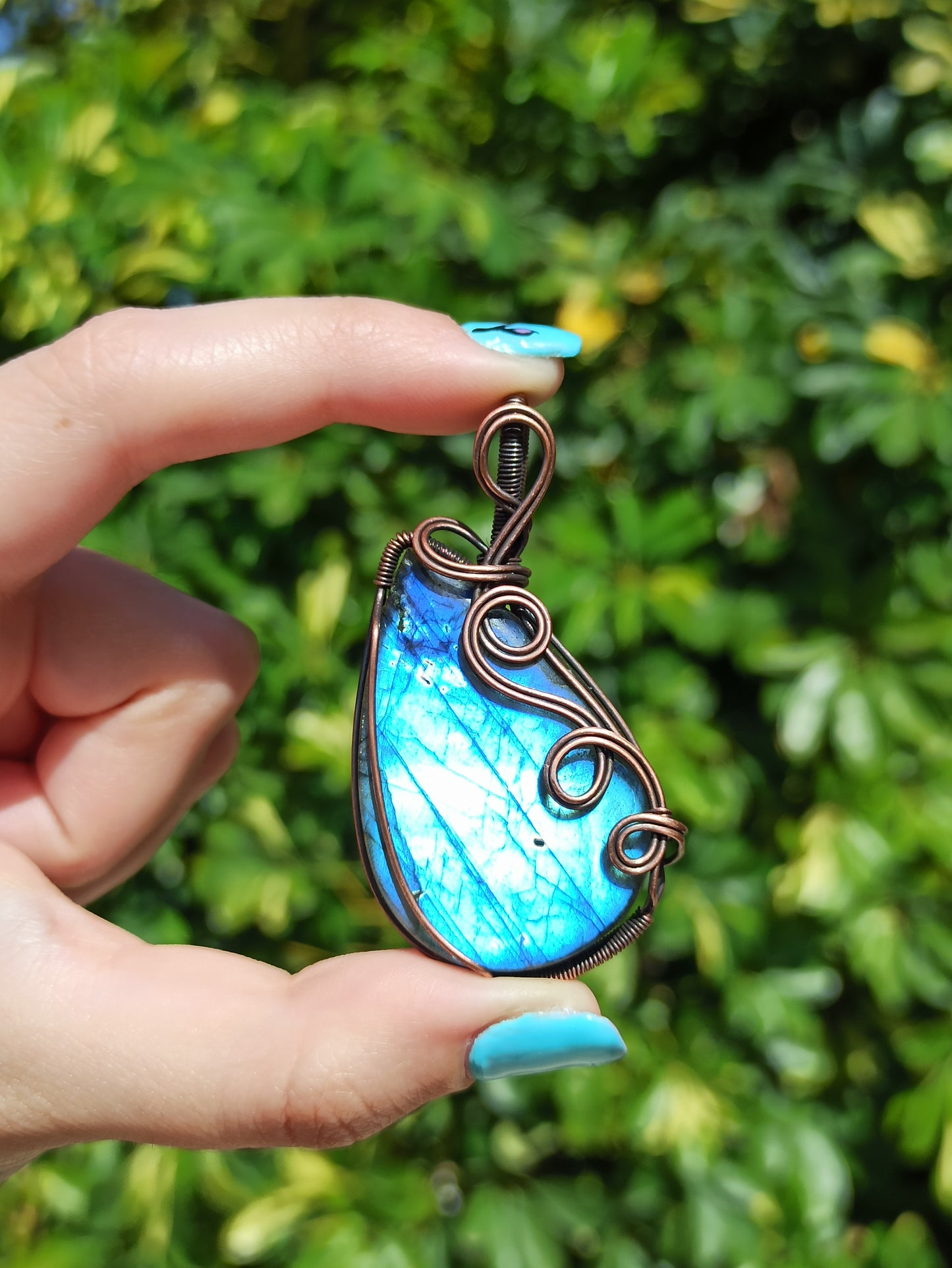 Blue Labradorite Wire Wrapped Pendant