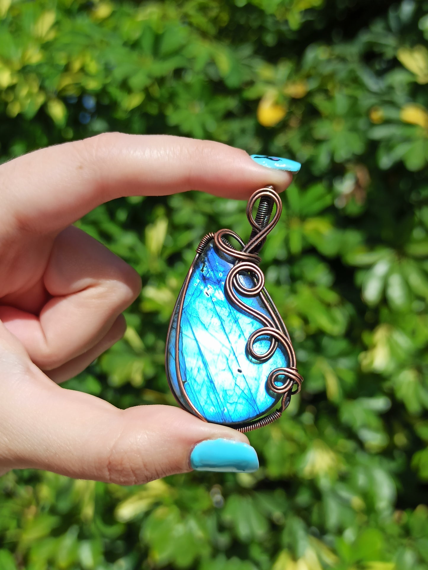 Blue Labradorite Wire Wrapped Pendant