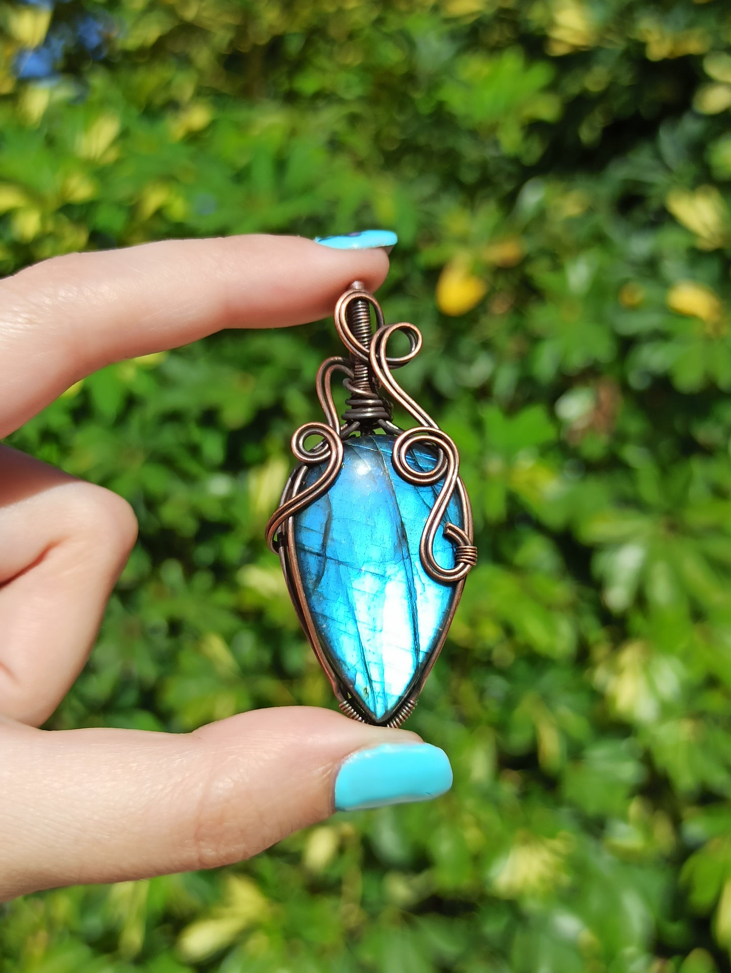 Blue Labradorite Wire Wrapped Pendant