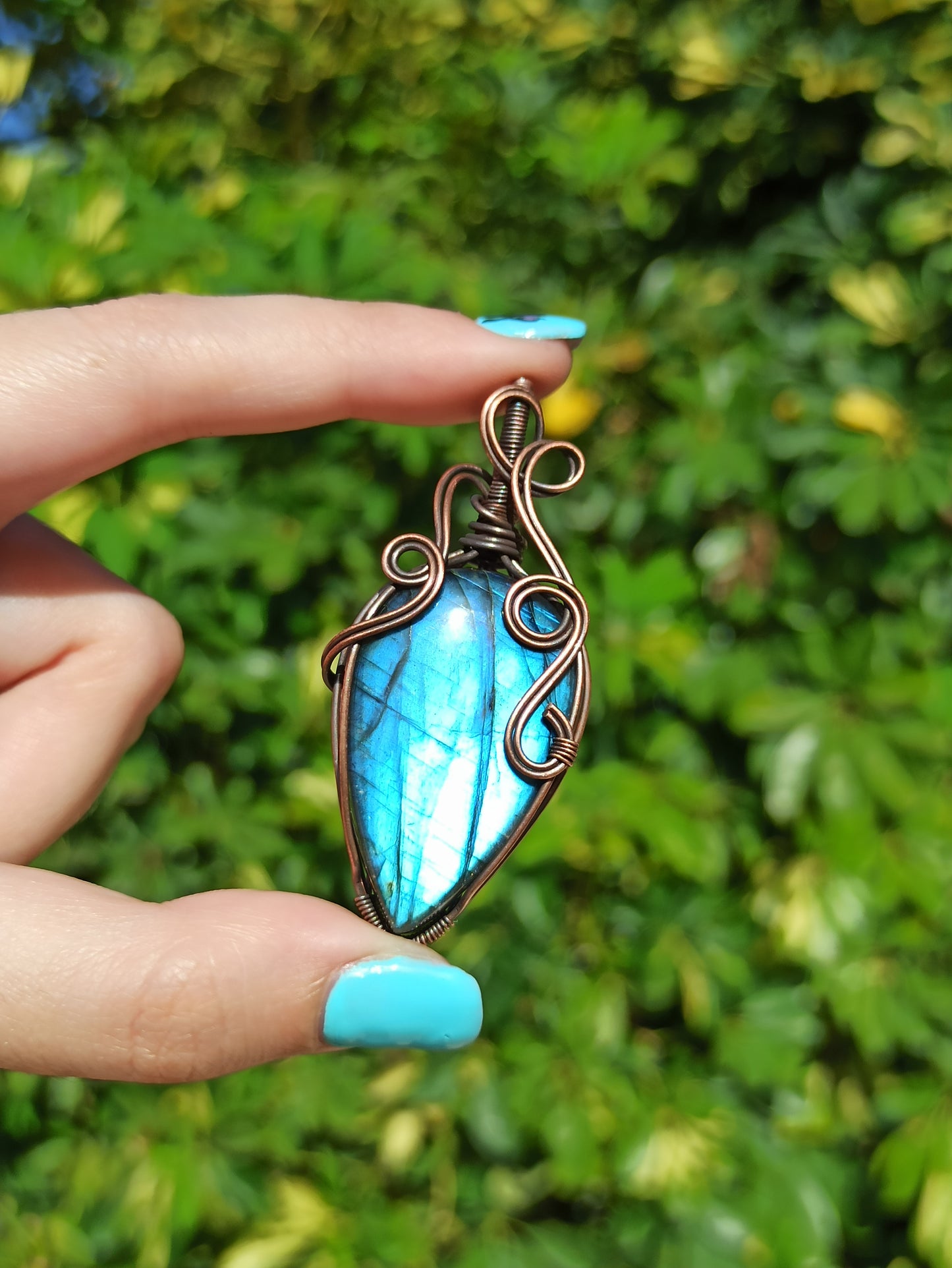 Blue Labradorite Wire Wrapped Pendant