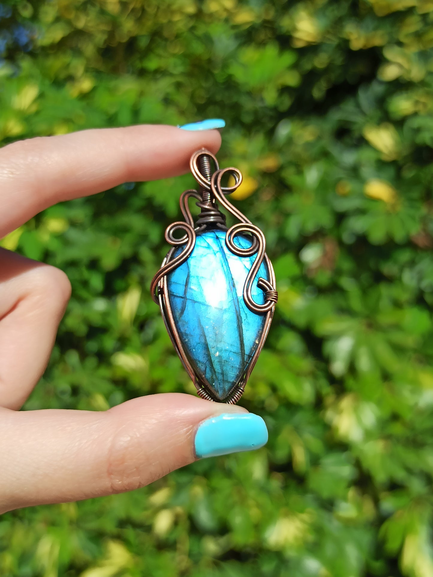 Blue Labradorite Wire Wrapped Pendant