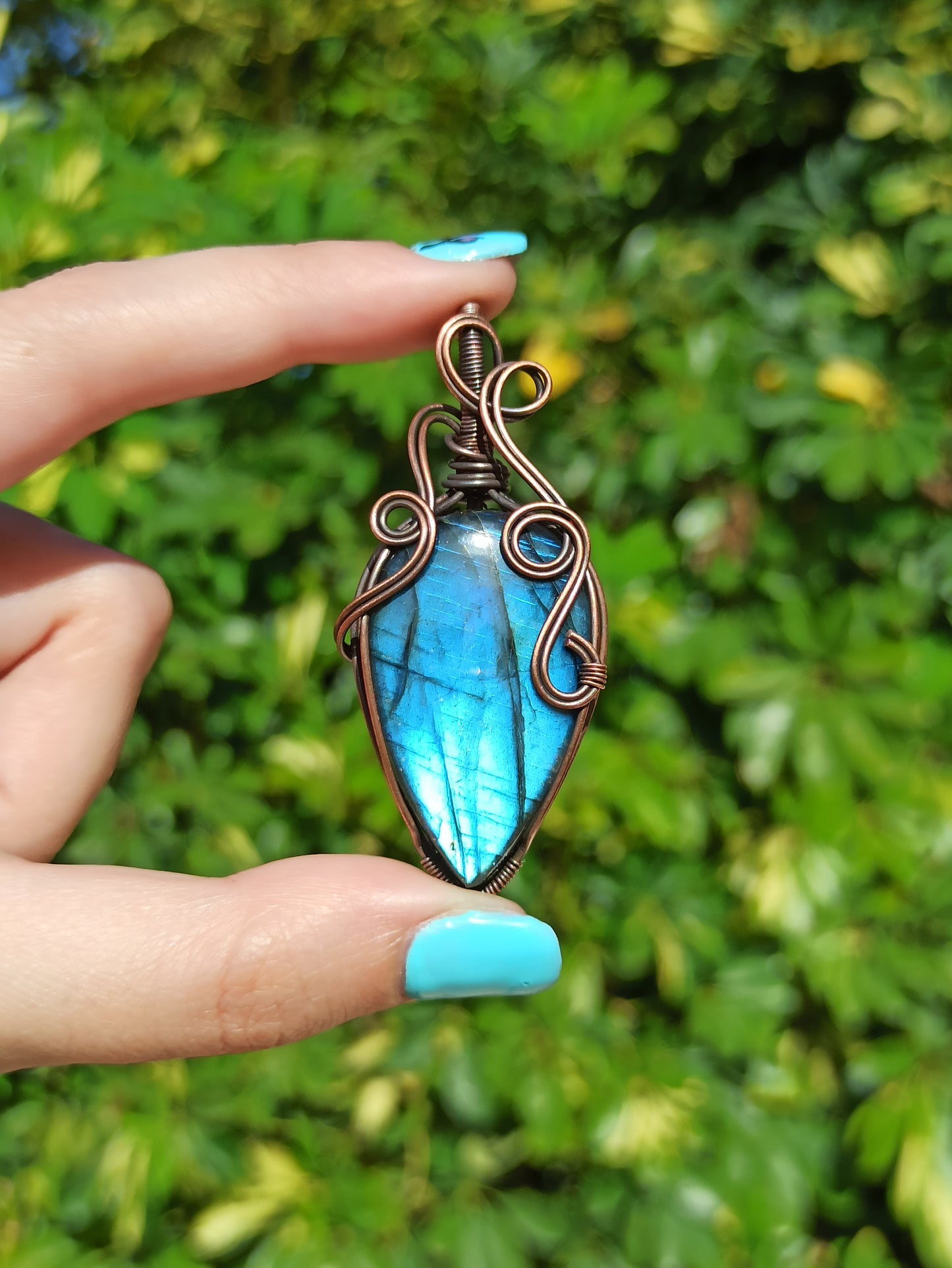 Blue Labradorite Wire Wrapped Pendant